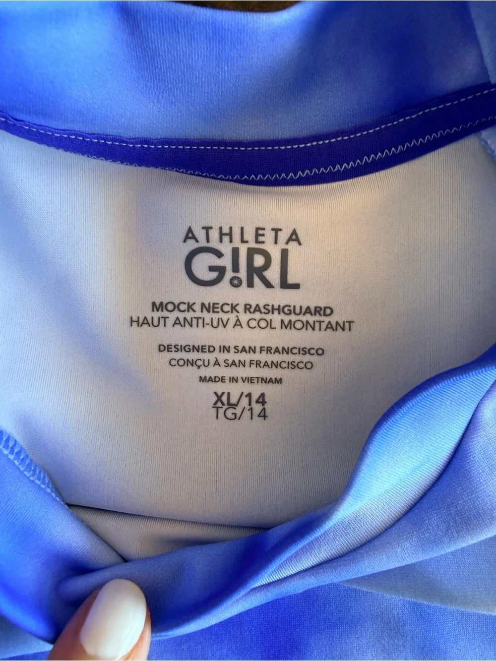 Athleta Girl Mock Neck Swim Rashguard - Blue pattern Size 14